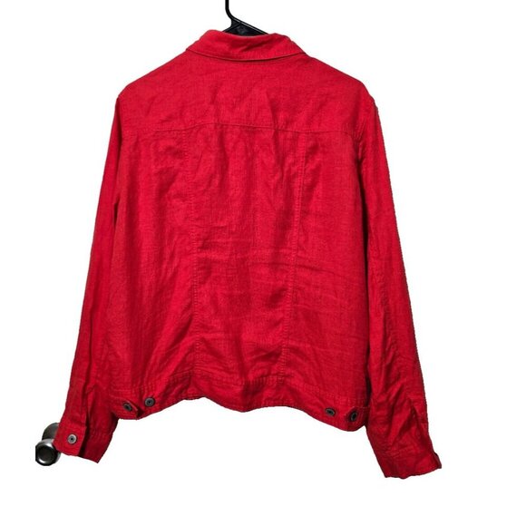 Jones & Co Linen Blouse Women XL Red Button Pockets Long Sleeve Breathable Woven - Picture 2 of 15